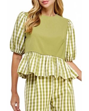 Strut & Bolt Alice Gingham Bubble Sleeves Top - Yellow