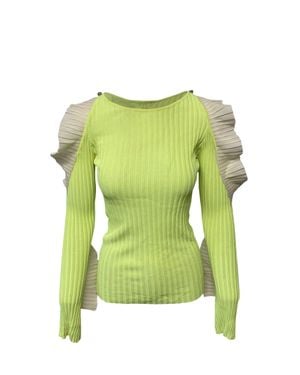 David Koma Cut Out Ruffled Longsleeves Knit Top - Green