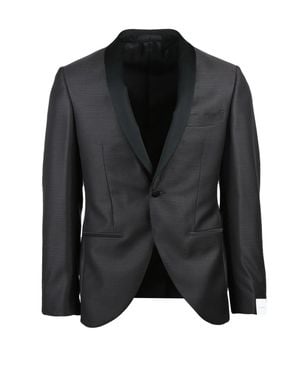 Luigi Bianchi Satin Finish Wool Jacket With Button Closure And Tailored Fit - Black