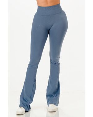 TRUEDAMES Premium Seamless Bell Bottom Work Out Flare Pants - Blue
