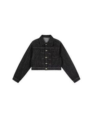 TRUEDAMES Designer Distressed Denim Cropped Jacket - Black