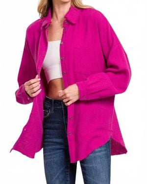Zenana Oversized Raw Edge Shirt - Pink