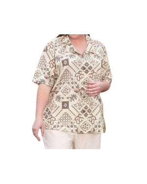 On The Plus Side Trinity Print Short Sleeve Button Up Shirt - Natural