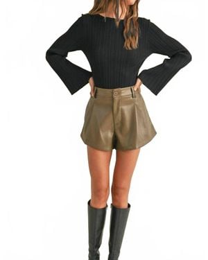 Miou Muse Boat Neck Ribbed Long Sleeve Top - Black
