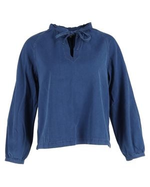 A.P.C. A. P.C. Noa Drawstring-Tie Chambray Long-Sleeved Top - Blue