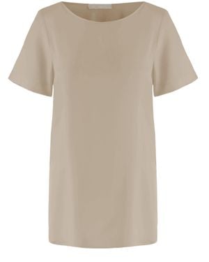 Allude Stretch Silk T-Shirt With Curved Hem - Natural