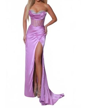 Johnathan Kayne Cowl Neckline Long Sheath Dress - Purple