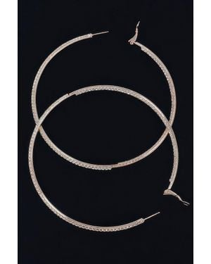 Fashnzfab Thin Hoop Earrings With Rhinestone Details - Black