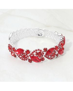 Fashnzfab Marquise Stone Cluster Crystal Adjustable Evening Bracelet - Red