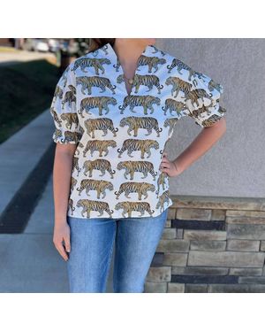 Brooke Wright Tiger Puff Tunic - Blue