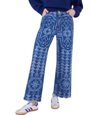 Hayley Menzies Laser Printed Cropped Wide Leg Jeans - Blue