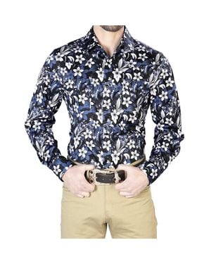 El Señor De Los Cielos Flower Casual Long Sleeve Shirt - Blue