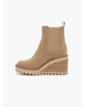 MIA Corin Faux Suede Wedge Booties - Natural
