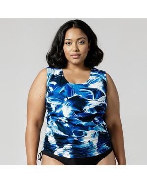 Calypsa Plus Closed Back Tankini Maya Swim Top - Blue