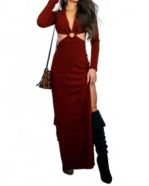 SurelyMine O Ring Cut Out Side Slits Sweater Dress - Red