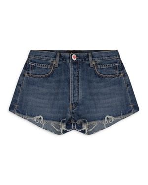 Alanui Crochet Applique Denim Honolulu Wash Shorts - Blue