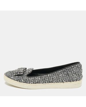 Ferragamo Tweed And Leather Novello Slip On Sneakers - Metallic