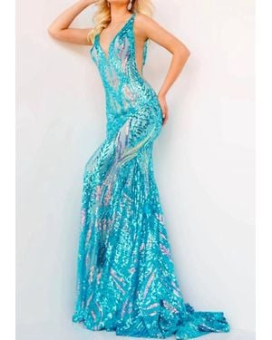 Jovani Sequin Fitted Prom Dress - Blue