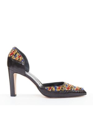 Manolo Blahnik Kurung Dorsay Tweed Court Pumps - Black