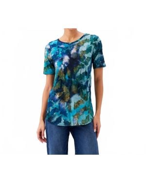Karen Kane Short Sleeve Burnout Shirttail Top - Blue
