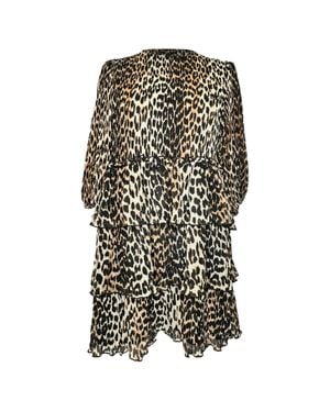 Ganni Leopard-Print Mini Tiered Dress - Black