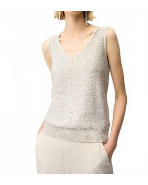 Joseph Ribkoff Sequins Yarn V-Neck Camisole - White