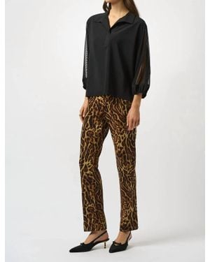 Joseph Ribkoff Mesh Collared 3/4 Puff Sleeves Top - Black