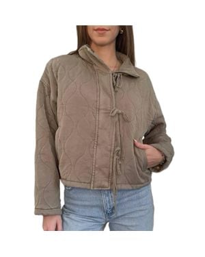 Blu Pepper Quilted Jacket With Ties - Brown