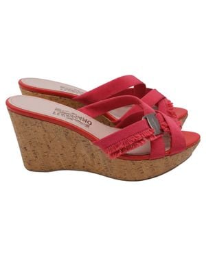 Ferragamo Criss-Cross Ribbon Wedge Sandals - Red