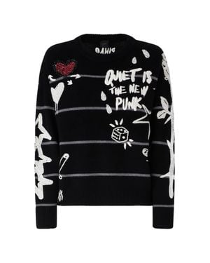 Pinko Nuova Andros Maglia Striped Graphic Knit Sweater - Black