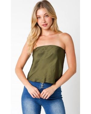 Olivaceous Eve Satin Strapless Top - Green