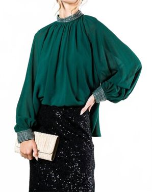 Vine & Love Rhinestone Detail Blouse - Green