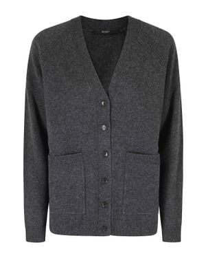 Seventy Relaxed Fit Wool Cardigan With V-Neck And Ribbed Trim - Black