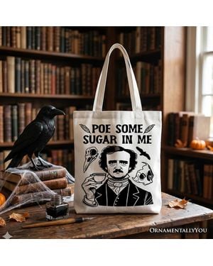 OrnamentallyYou Edgar Allan Poe Tote Bag Dark Academia Gift - Black