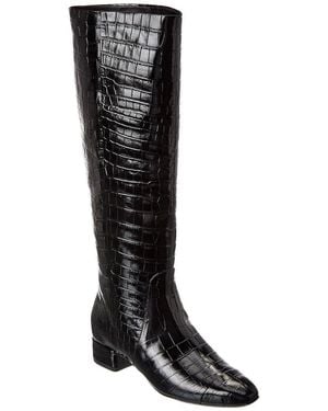Veronica Beard Cecile Croc-Embossed Leather Knee-High Boot - Black