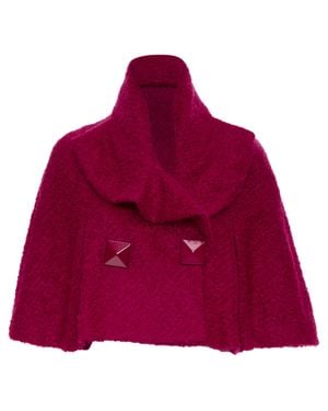 John Galliano Mohair Blend Shearling Button Cape Jacket - Red