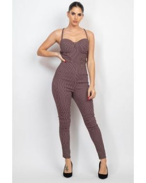 TRUEDAMES Plaid Sleeveless Zippered Jumpsuit - Purple