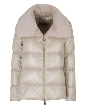 Herno Chantilly Quilted Faux Fur Lapel Down Jacket - Natural