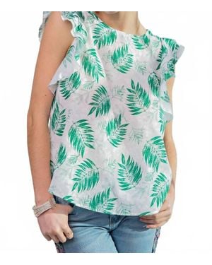 Easel Bubble Printed Voile Top - Green