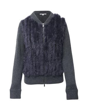 Diane von Furstenberg Fur Trimmed Long Sleeve Cardigan - Blue