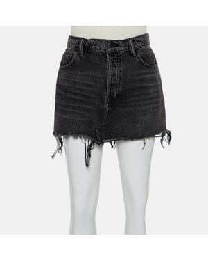 Alexander Wang Denim Charcoal Denim Distressed Frayed Hem Mini Skirt M - Black