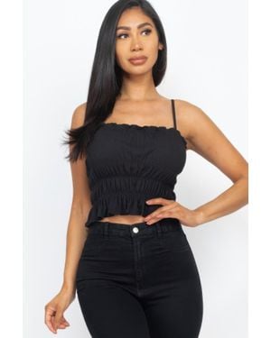 TRUEDAMES Fashnzfab Tiered Shirred Body Crop Top - Black
