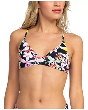 Roxy Beach Classics Bikini Top Floral Tie Back Beach Gbo2655 - Black