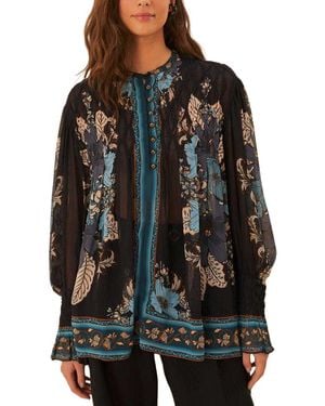FARM Rio Tapestry Bee Smocked Blouse - Black