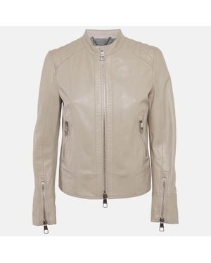 BOSS Leather Zip-Up Jacket - Gray