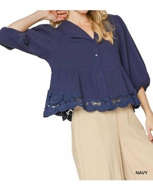 Umgee Cutwork Short Sleeve Top - Blue
