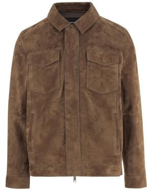 Yves Salomon Suede Jacket With Classic Collar - Brown