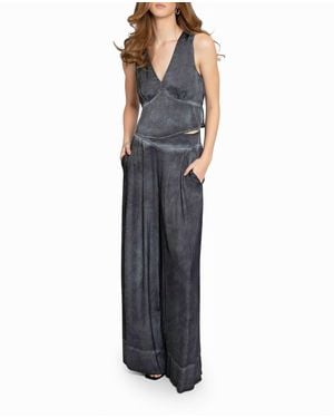 Nicole Miller Garment Dyed Silk Wide Leg Pant - Blue