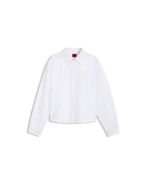 HUGO Cropped Relaxed-Fit Blouse - White