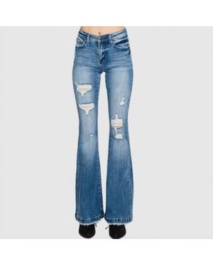 Petra153 Mid Rise Stretch Flare Jeans - Blue